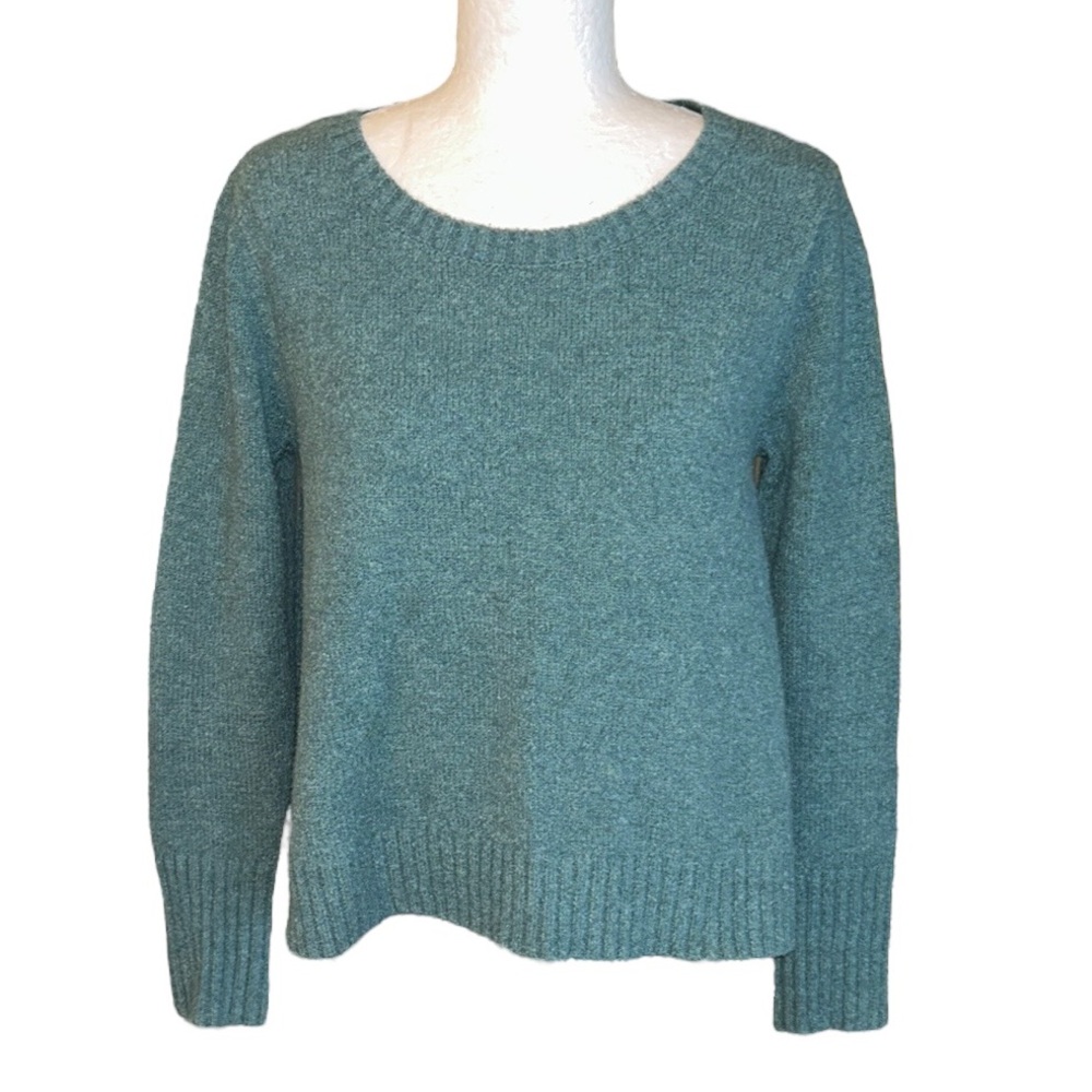 Peruvian Connection Blue Green Boucle Pima Cotton Knit Cropped Sweater - S